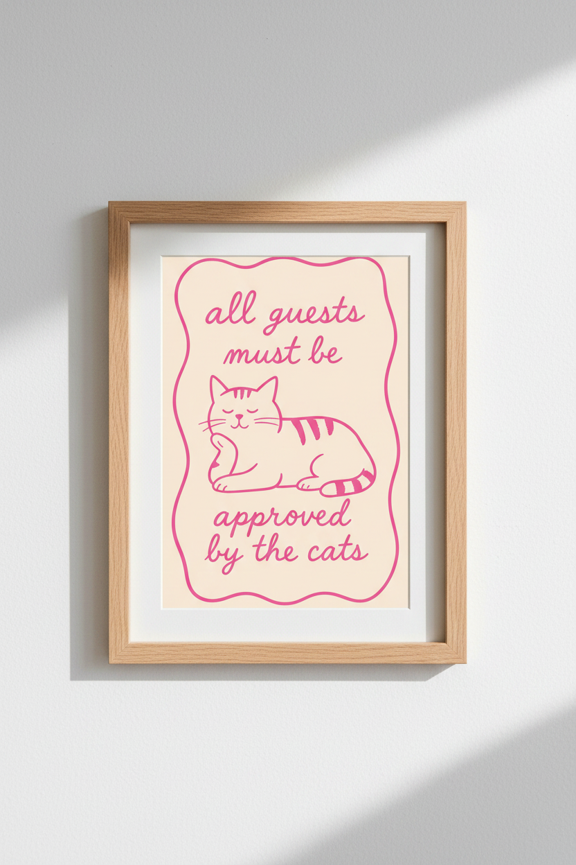 Funny Cat Lover Print | Pink Retro Wall Art, Entryway Decor | Whimsical Poster