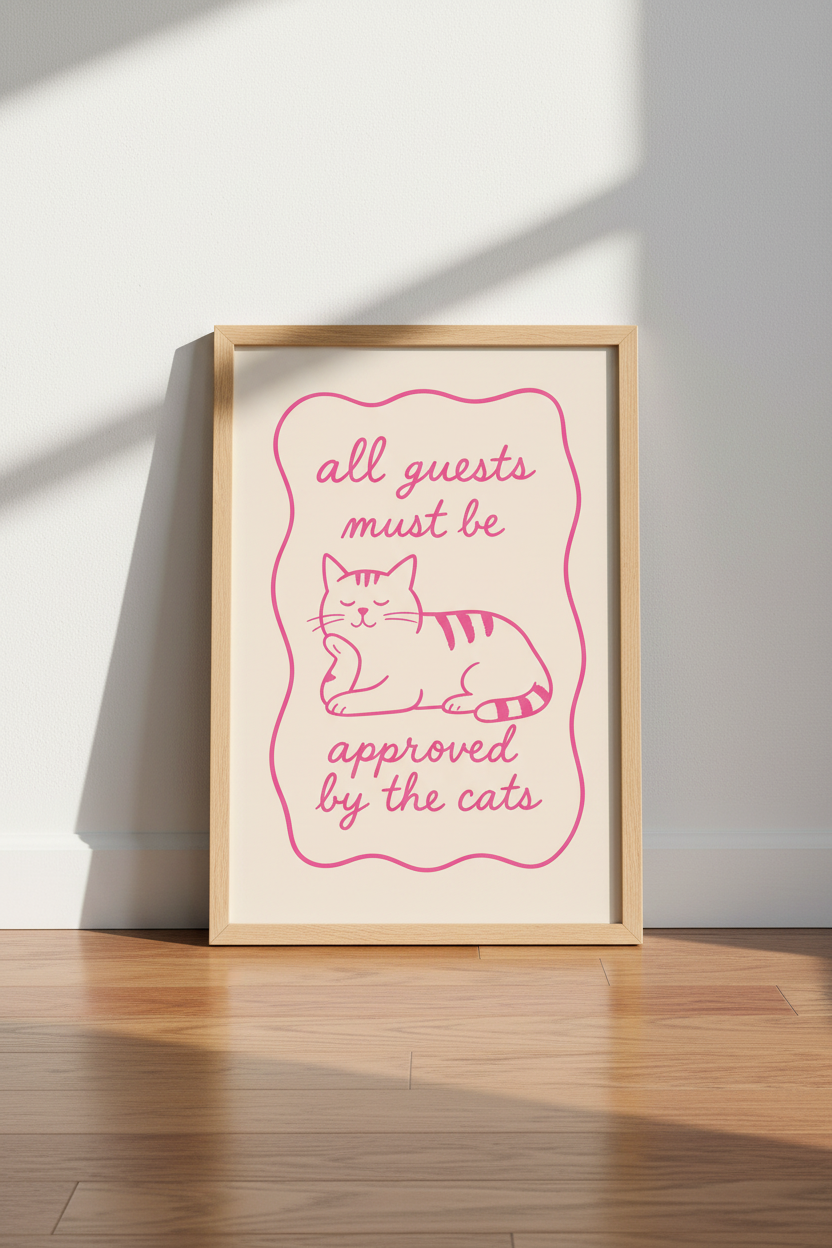 Funny Cat Lover Print | Pink Retro Wall Art, Entryway Decor | Whimsical Poster