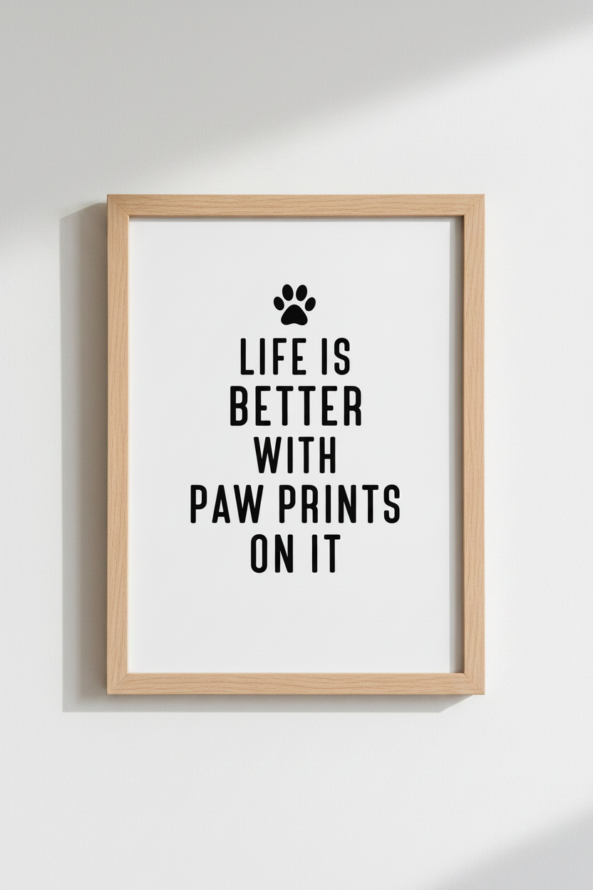 Life is Better With Paw Prints Wall Art | Pet Lover Decor | Minimalist Dog Poster
