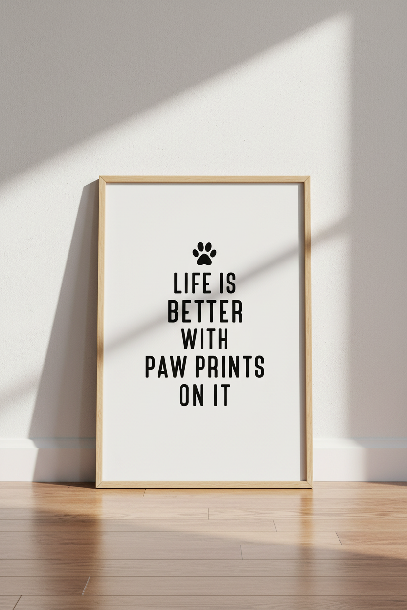 Life is Better With Paw Prints Wall Art | Pet Lover Decor | Minimalist Dog Poster