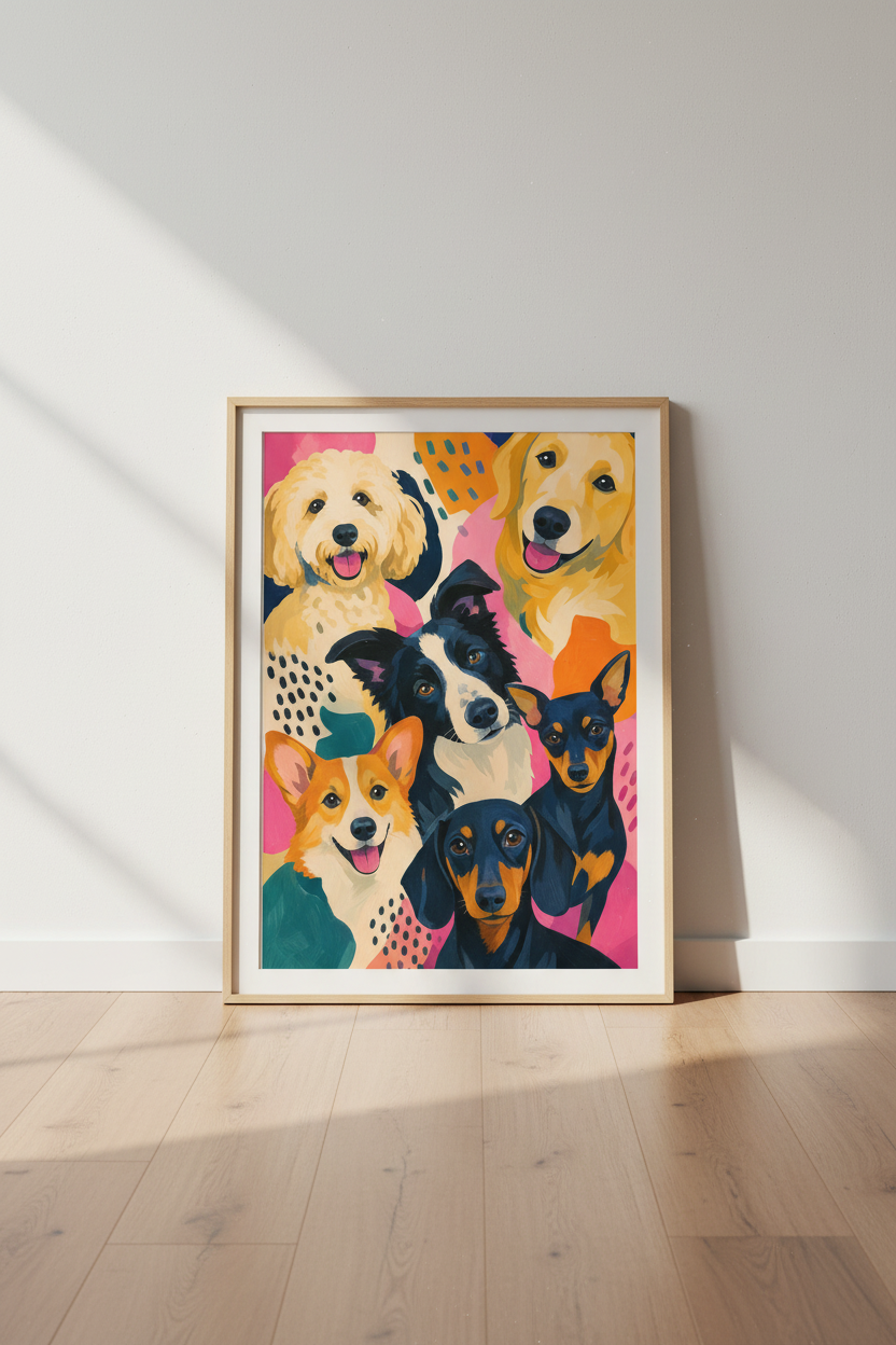 Colorful Dog Art Print | Vibrant Pet Lover Poster, Modern Corgi Puppy Nursery Decor