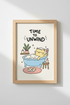 cat in tub poster | Whimsical illustration, Pastel tones | Living room decor