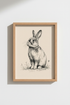 Vintage Bunny Rabbit Sketch | Black & White Ink Drawing, Nursery Wall Art