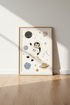 Cat Astronaut Wall Art | Space Nursery Decor | Whimsical Sketch Poster