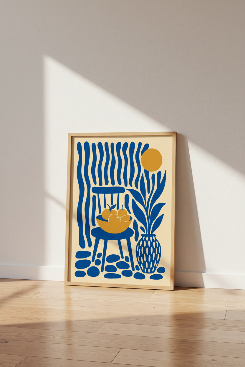 Abstract Still Life | Matisse Style Blue &amp; Yellow Poster, Modern Living Room Wall Art
