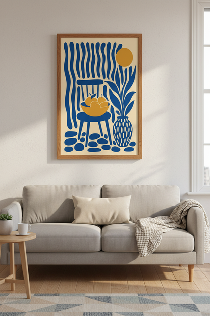 Abstract Still Life | Matisse Style Blue &amp; Yellow Poster, Modern Living Room Wall Art