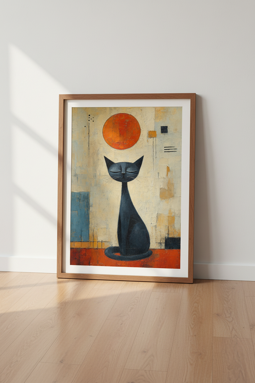 Abstract Black Cat Wall Art | Mid Century Modern Decor | Minimalist Poster