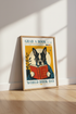 Boston Terrier Reading Book Print | Library Wall Art | Vintage Aesthetic Poster