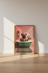 Frenchie in Bathtub Wall Art | Pink Bathroom Decor | Funny Dog Poster