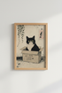 Japanese Cat Wall Art Print | Tuxedo Cat Poster, Funny Ukiyo-e Home Decor