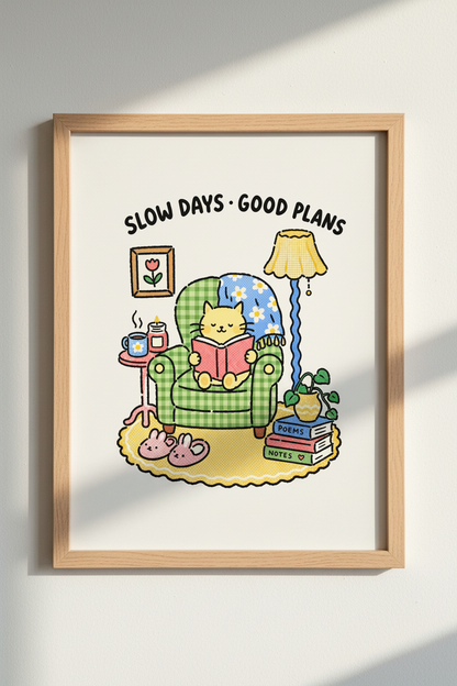 cozy cat wall art | Whimsical Pastels, Reading Nook Decor