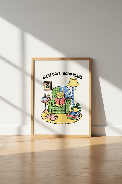 cozy cat wall art | Whimsical Pastels, Reading Nook Decor