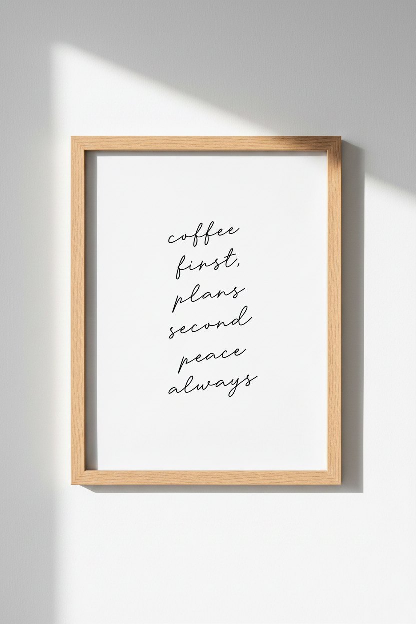 Coffee First Plans Second Peace Always Wall Art | Kitchen Decor | Minimalist Poster