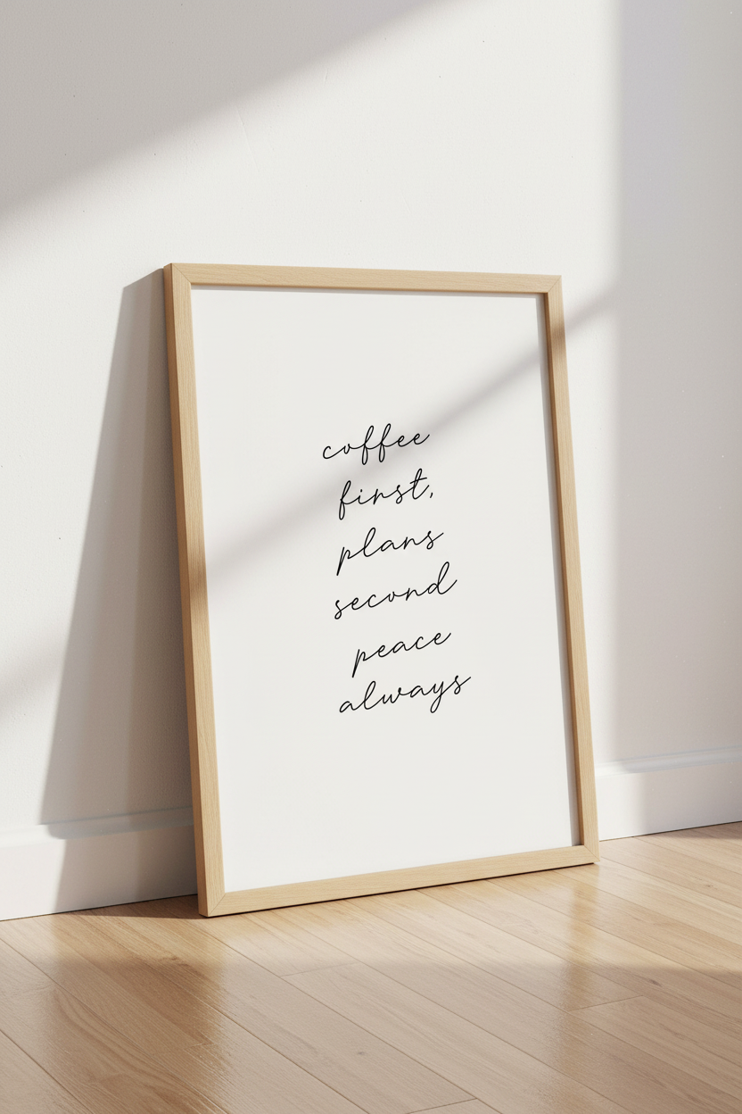 Coffee First Plans Second Peace Always Wall Art | Kitchen Decor | Minimalist Poster