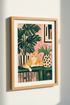Orange Tabby Cat Wall Art | Pink Floral & Monstera Poster | Maximalist Decor