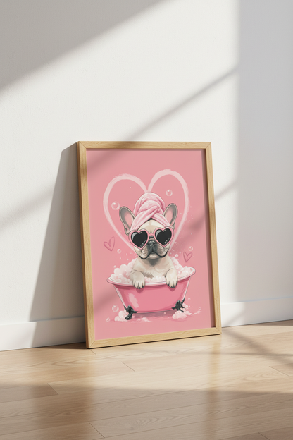 French Bulldog Bath Wall Art | Pink Coquette Style, Fun Bathroom Decor