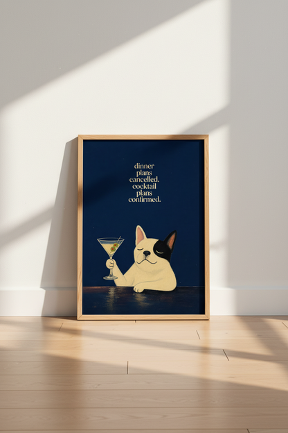 Funny dog wall art | Navy palette, living room decor