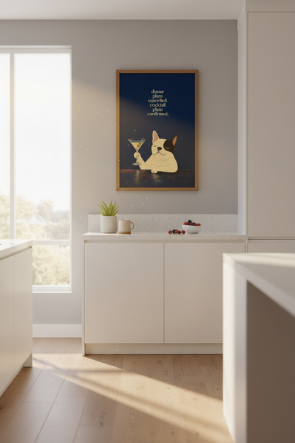 Funny dog wall art | Navy palette, living room decor