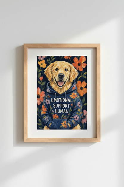 Golden Retriever Art Print | Funny Dog Lover Decor | Floral Boho Poster