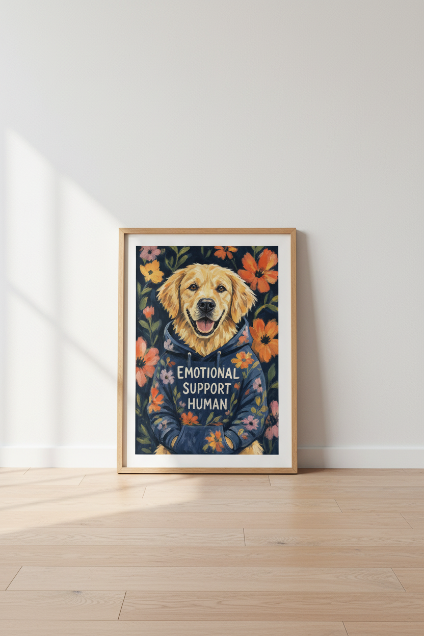Golden Retriever Art Print | Funny Dog Lover Decor | Floral Boho Poster
