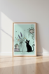 Black Cat & Wildflowers Print | Whimsical Sage Green Decor | Botanical Poster