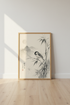 Japanese Bird Bamboo Wall Art Print | Neutral Zen Decor | Sumi-e Poster