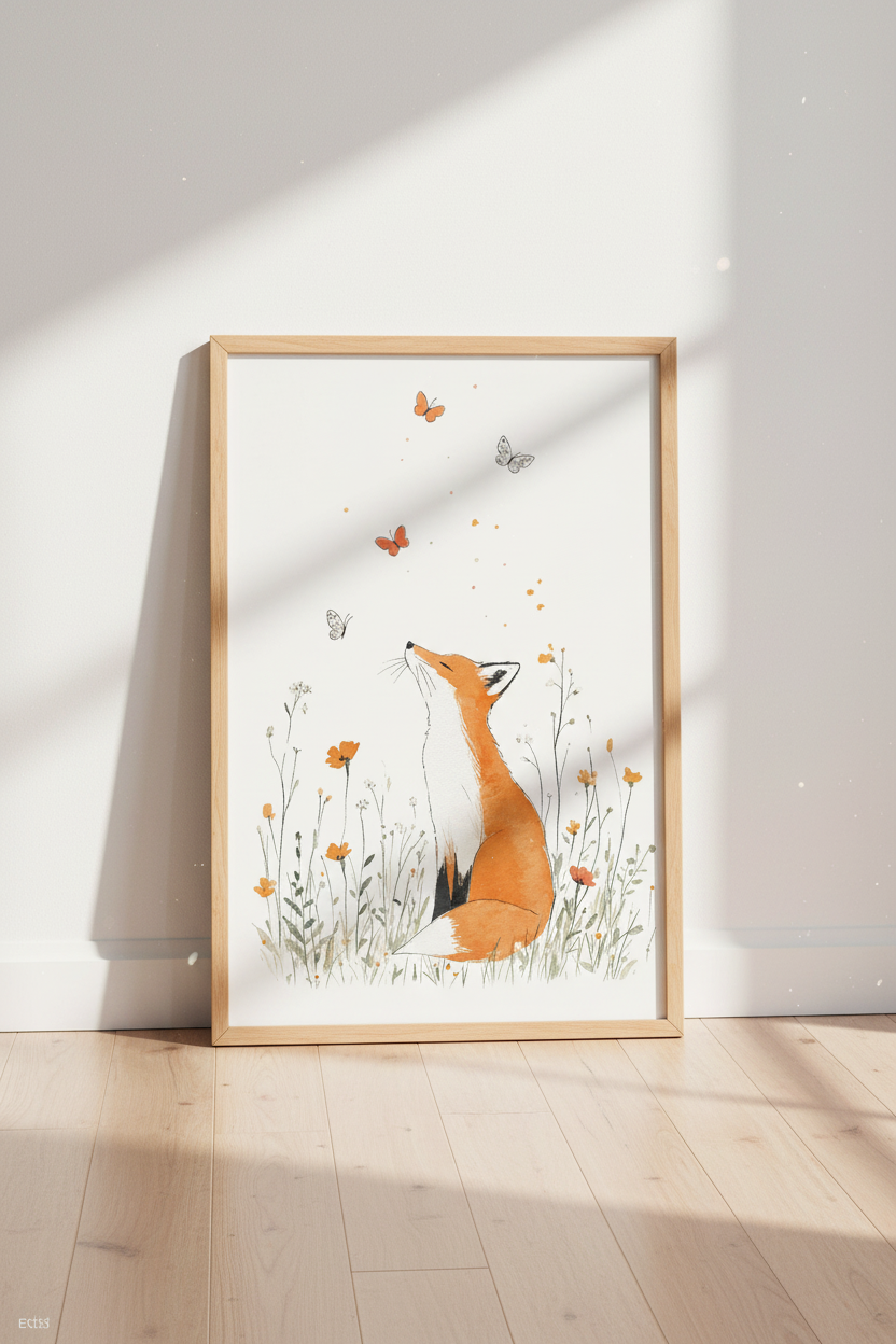 Watercolor Fox Wall Art | Woodland Nursery Decor, Orange Animal Poster