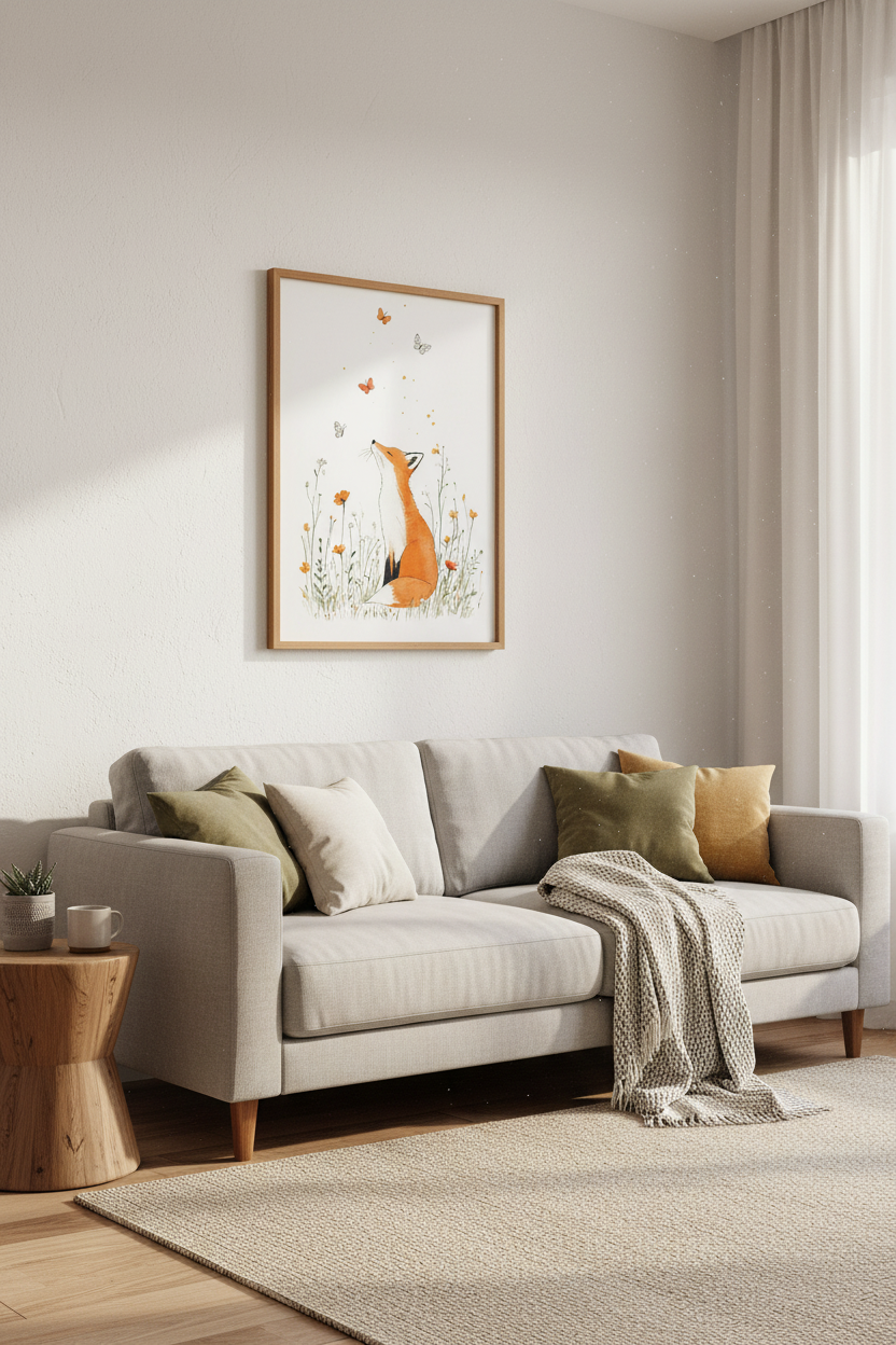 Watercolor Fox Wall Art | Woodland Nursery Decor, Orange Animal Poster