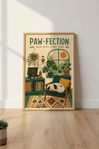 Retro Dog Wall Art Print | Mid-Century Aesthetic, Cozy Home Office Decor