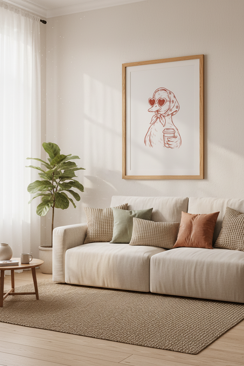 Duck with Coffee Wall Art | Trendy Retro Illustration, Kitchen &amp; Coffee Nook Decor