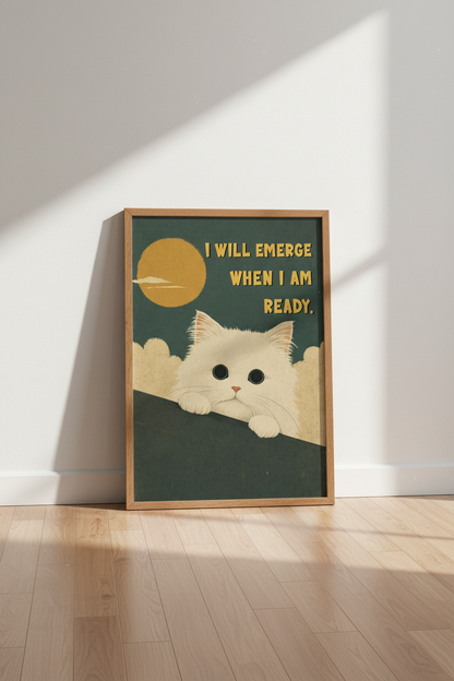 Funny White Cat Wall Art | Retro Introvert Quote Poster, Bedroom Decor
