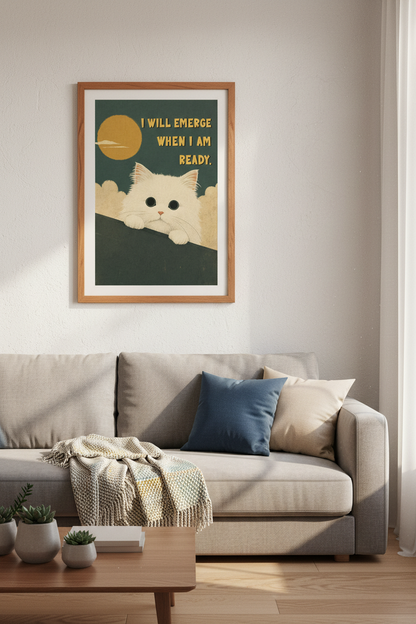Funny White Cat Wall Art | Retro Introvert Quote Poster, Bedroom Decor