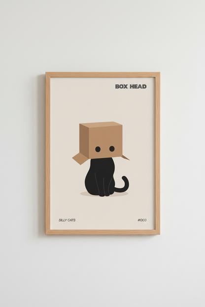 Black Cat Box Head Art Print | Modern Nursery Decor | Minimalist Funny Poster