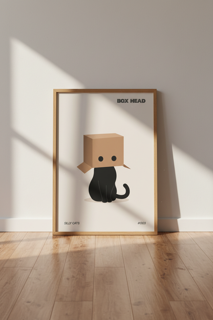 Black Cat Box Head Art Print | Modern Nursery Decor | Minimalist Funny Poster