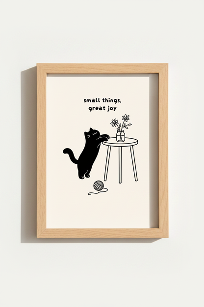 Minimalist Cat Art Print | Cute Black Cat Poster, Modern Home Decor