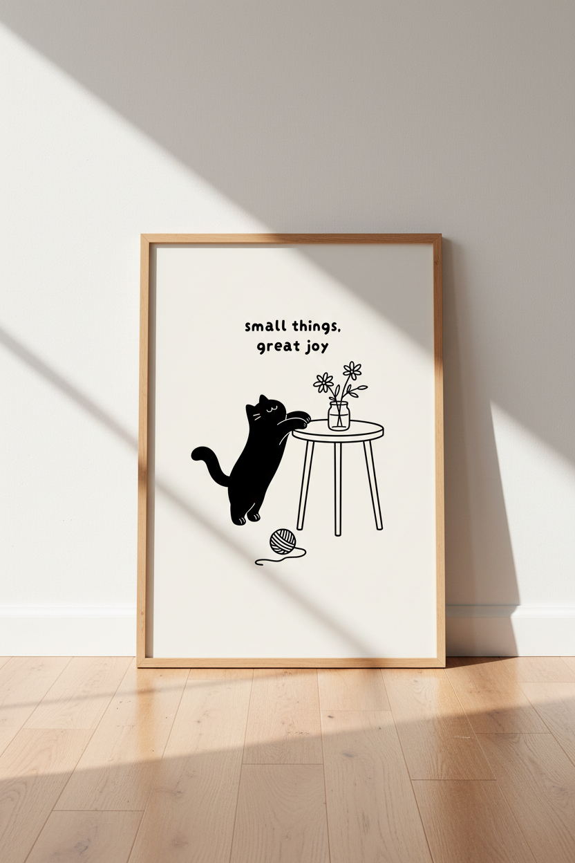 Minimalist Cat Art Print | Cute Black Cat Poster, Modern Home Decor