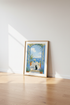 Mediterranean Coastal Scene Wall Art | Black Cat & Blue Door, Summer Terrace Poster