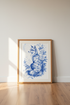 Floral Fox Wall Art | Blue Chinoiserie Animal Print, Botanical Living Room Decor