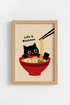 Cat Ramen Wall Art Print | Japanese Food Decor | Kawaii Black Cat Poster