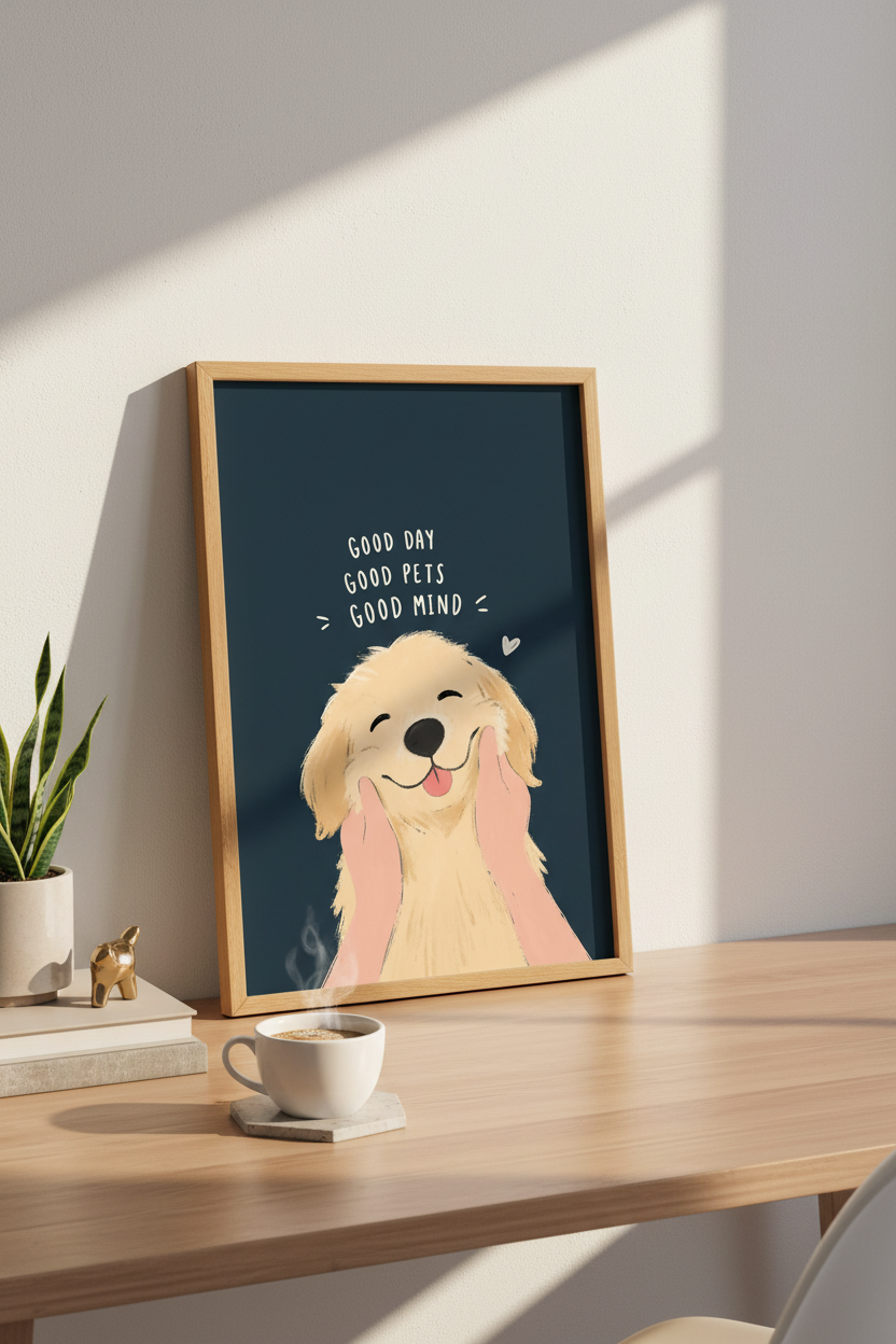 Whimsical Dog Wall Art Print | Living Room Decor | Cozy Poster