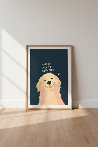 Whimsical Dog Wall Art Print | Living Room Decor | Cozy Poster