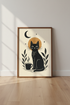 Black Cat Coffee Wall Art Print | Boho Kitchen Decor | Celestial Minimalist Poster