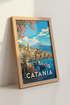 Catania Italy Travel Poster | Sicily Coastal Wall Art | Vintage Mediterranean Print