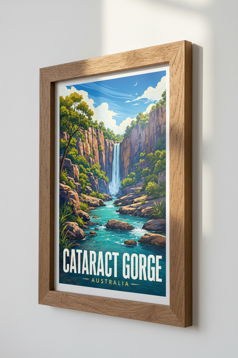 Cataract Gorge Australia Wall Art Print | Nature Landscape Decor | Vintage Travel Poster