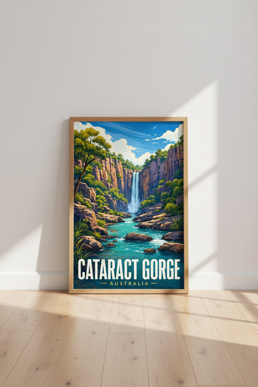 Cataract Gorge Australia Wall Art Print | Nature Landscape Decor | Vintage Travel Poster