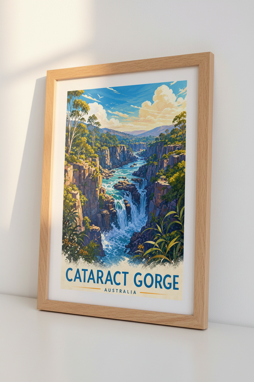 Cataract Gorge Australia Wall Art | Vintage Travel Poster, Tasmania Nature Decor