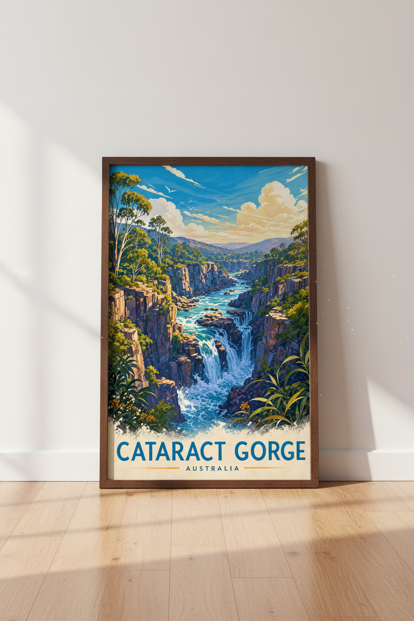 Cataract Gorge Australia Wall Art | Vintage Travel Poster, Tasmania Nature Decor