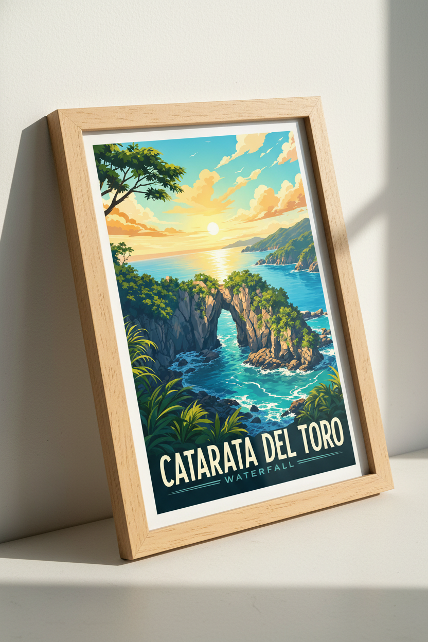 Catarata Del Toro Waterfall Art | Costa Rica Travel Poster | Tropical Coastal Decor