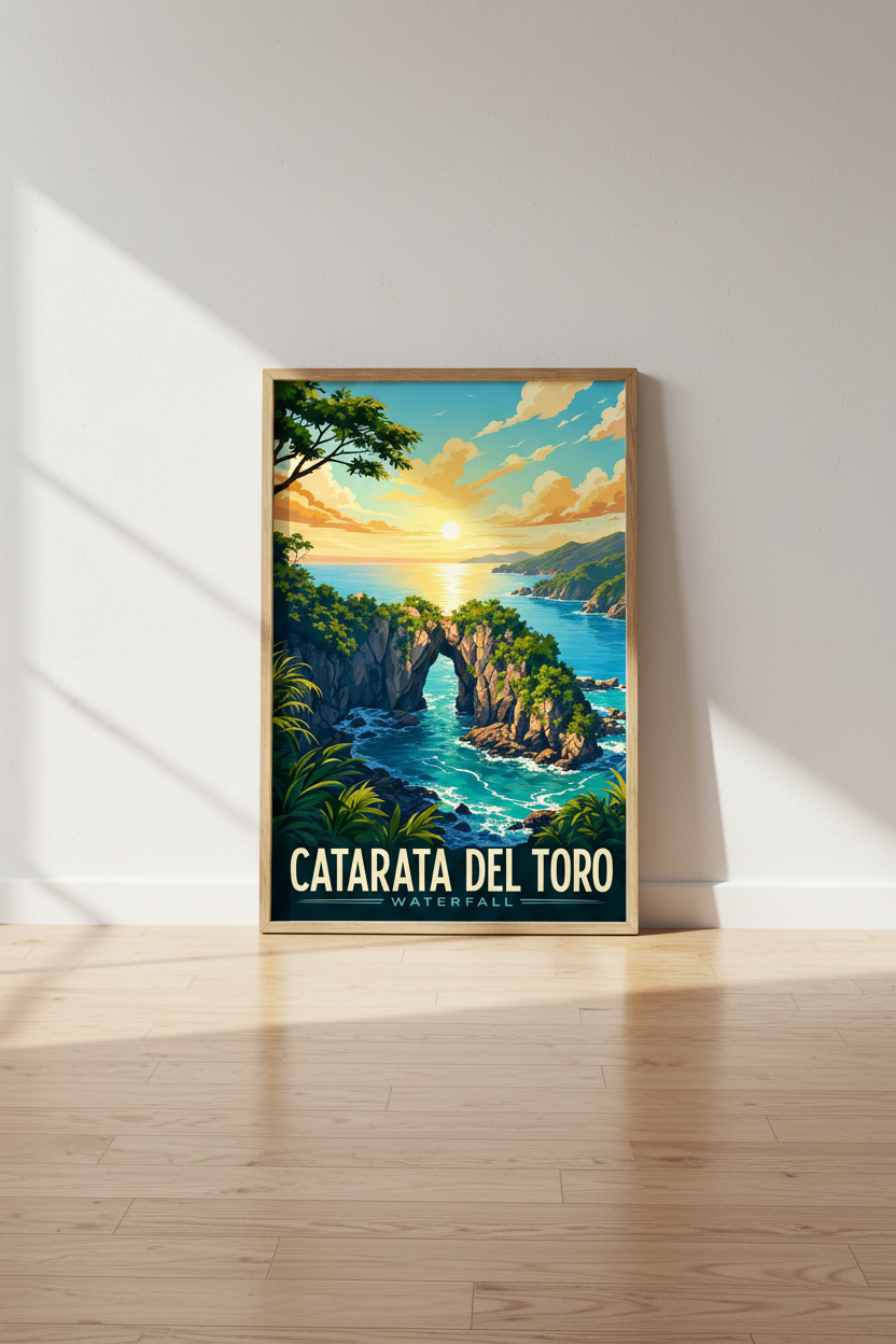 Catarata Del Toro Waterfall Art | Costa Rica Travel Poster | Tropical Coastal Decor