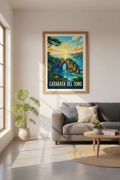 Catarata Del Toro Waterfall Art | Costa Rica Travel Poster | Tropical Coastal Decor